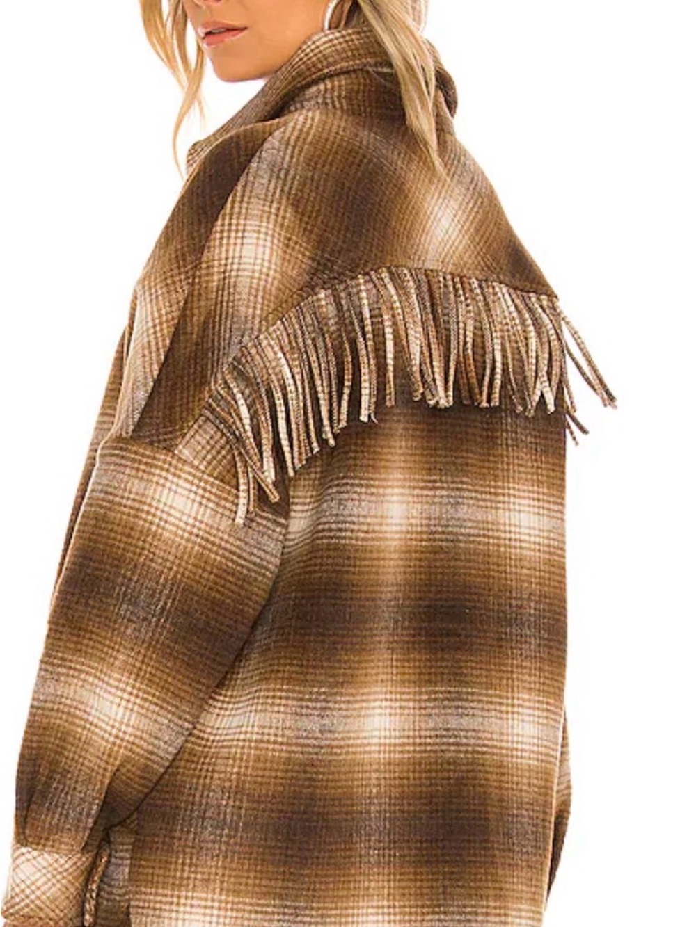 BB Dakota Fringed Plaid Brown Women's shacket